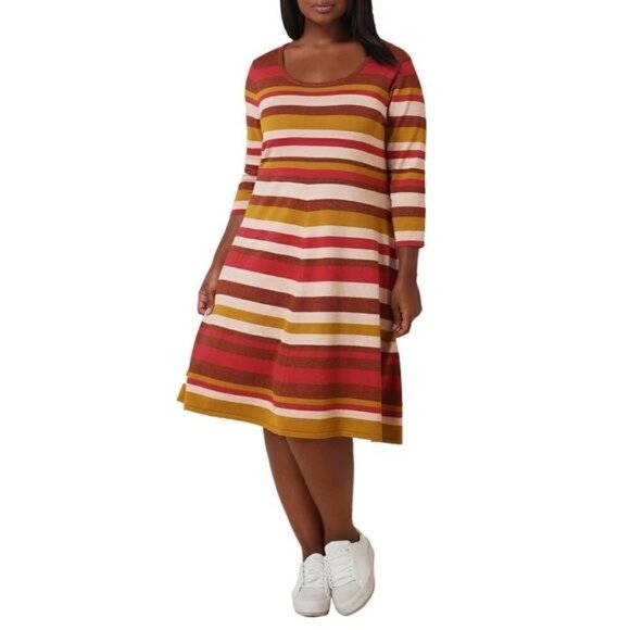 New Maree Pour Toi Striped Fit Flare Midi Sweater Dress in Rust Sz S 12 14 - Picture 1 of 12